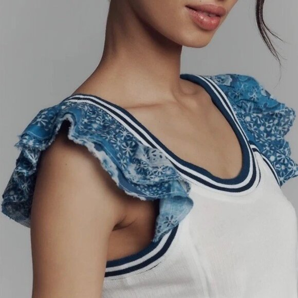 Brand New Women's Pilcro Flutter-Sleeve Fitted Tank Top - Picture 3 of 8